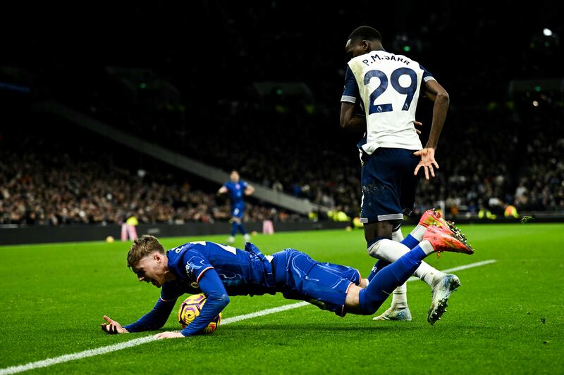 Chelsea's Cole Palmer fights for the ball with Pape Matar Sarr. Photograph: Ben Stansall/Getty