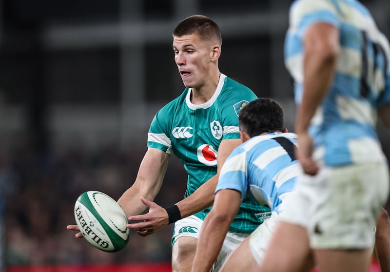 Sam Prendergast will make his first start for Ireland against Fiji. Photograph: Billy Stickland/Inpho