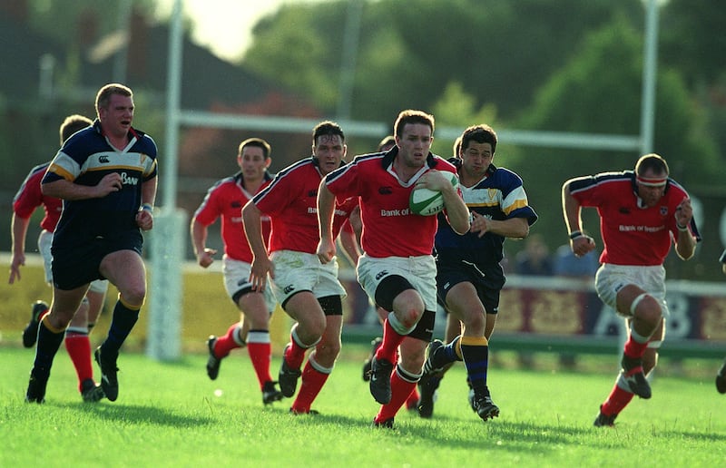 Munster's John Kelly makes a break during the interpro against Leinster in front of a paltry attendance of 800 at Donnybrook in 1999. Photograph: Tom Honan/Inpho 