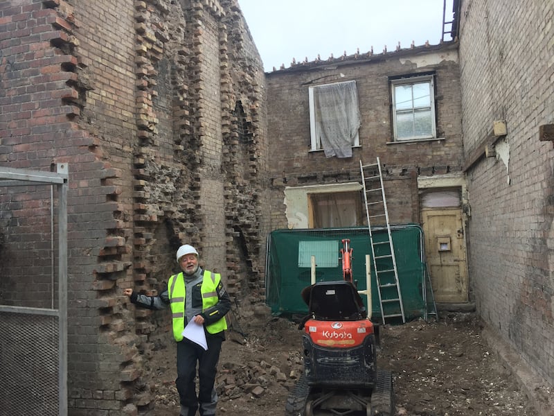 Paul Cathcart on the site of his largely demolished house in Ringsend, Dublin. Photograph: Paul Cathcart