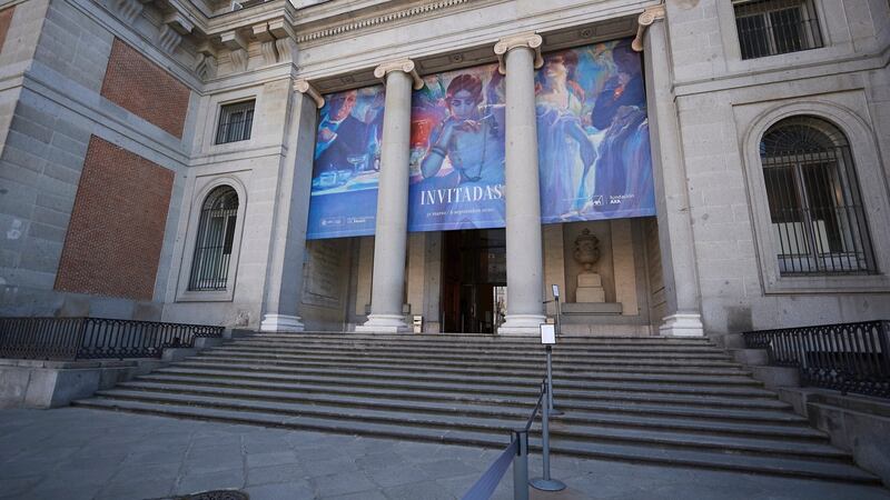 The main entrance of the Prado Museum in Madrid  empty on Wednesday. Photograph: Carlos Alvarez/Getty Images