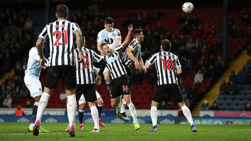 Darragh Lenihan heads home Blackburn’s equaliser. Photo: Martin Rickett/PA Wire