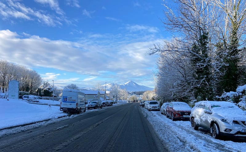 Hazardous road conditions around Westport, Co Mayo after heavy snowfall. Photograph: Conor McKeown