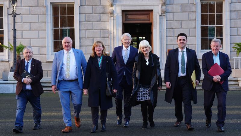 PABest

(Left to right) Kevin 'Boxer' Moran, Noel Grealish, Gillian Toole, Michael Lowry, Marian Harkin, Barry Heneghan and Sean Canney at Leinster House this morning. Brian Lawless/PA Wire