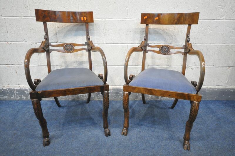 Irish Regency mahogany elbow chairs