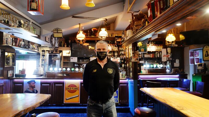 Publican Fergie Quinn  in his closed pub on Market Square in Tullamore, Co Offaly.  Photograph: Alan Betson