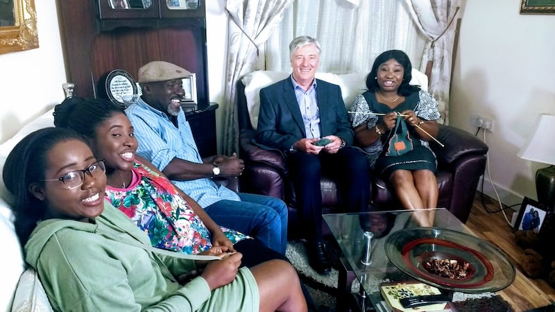 Pat Kenny, now hosting ‘Pat Kenny’s Big Debate’ for Virgin Media One, pictured with the Adenuga family from TV3/Virgin hit ‘Gogglebox Ireland’.