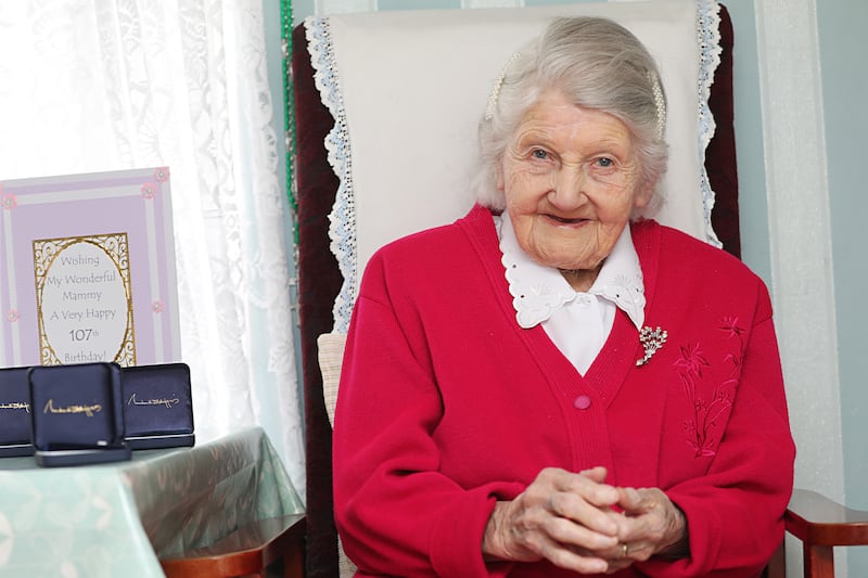 Bridget Tierney on her 107th birthday at her home in Loughduff, Co. Cavan. Photograph: Lorraine Teevan