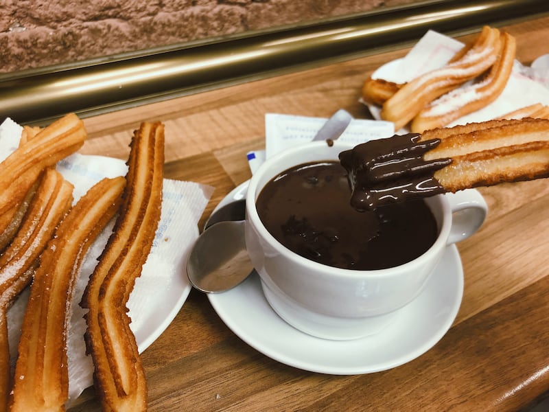 Chocolate drink accompanied with churros at a cafe in Barcelona. Photograph: Yin Jiang/Getty