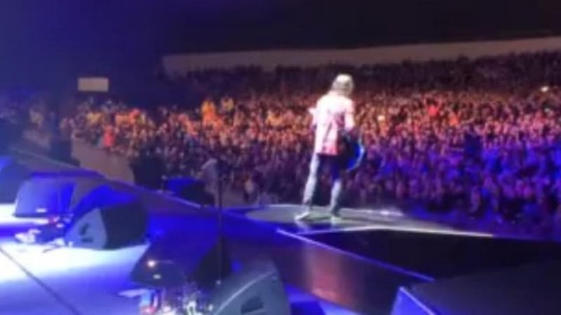 Foo Fighters lead singer Dave Grohl is seen on stage at Slane on Saturday. Photograph: Foo Fighters via Instgram