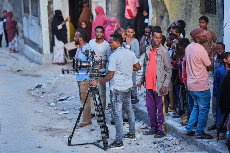 Filming of Arday in Mogadishu, which tackles many taboo subjects in Somalia. Photograph: Abdishukri Haybe