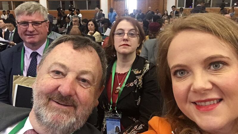 Bobby Aylward FF, Seanad Cathaoirleach Denis O’Donovan FF, Senators Alice Mary Higgins Ind and Catherine Noone FG at the Inter-Parliamentary Union’s assembly in  Bangladeshi capital Dhaka