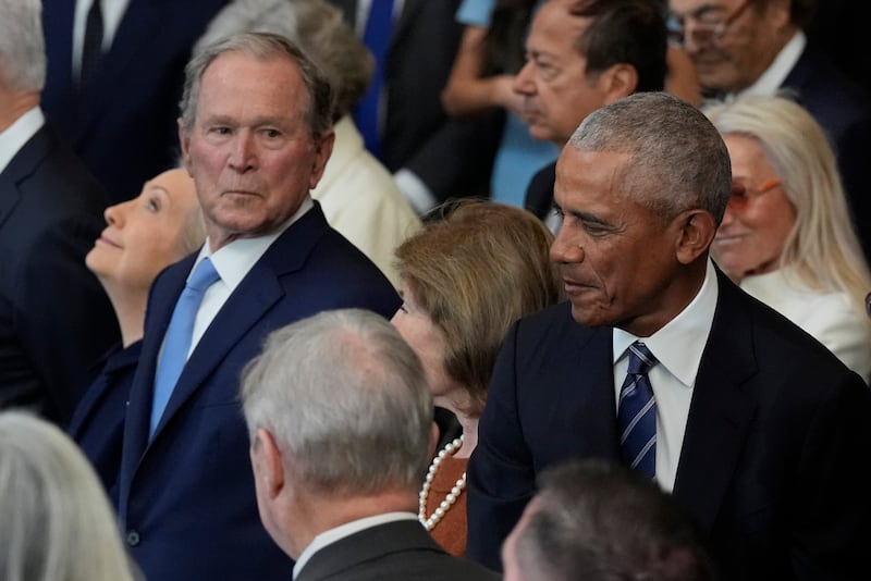 Former US president George W Bush, former first lady Laura Bush and former president Barack Obama attend the inauguration of Donald Trump. Photograph: Julia Demaree Nikhinson - Pool/Getty Images