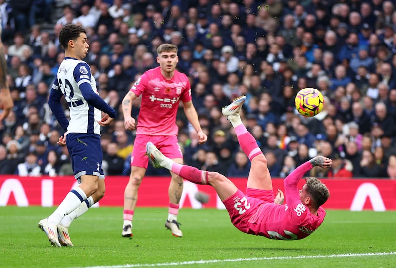 Sammie Szmodics of Ipswich Town scores his team's first goal from a bicycle kick. Photograph: Clive Rose/Getty