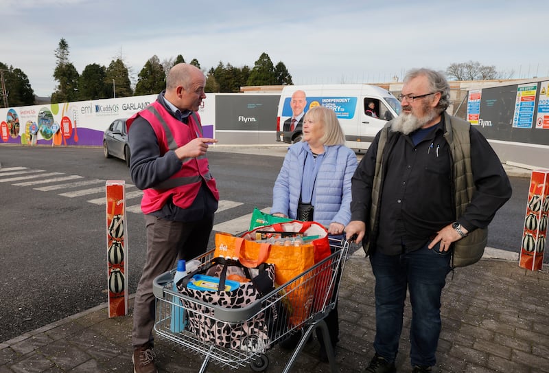 Kildare South Independent TD Cathal Berry speaks to John and Breda Reidy from the Curragh. Photograph: Alan Betson