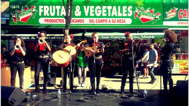 Flor de Toloache performing at the Oye Corona festival in the Hispanic neighbourhood of Corona in Queens, New York