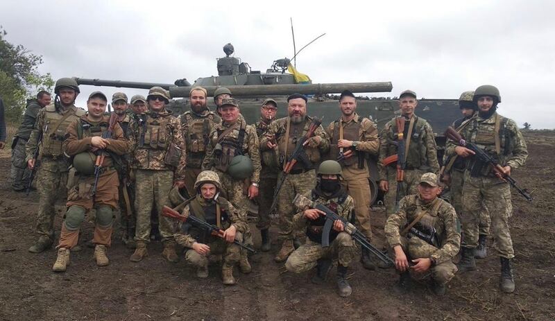 Anatoliy Tsymbalyuk and other Ukrainian soldiers in the Donbas area of eastern Ukraine. Photograph: Anatoliy Tsymbalyuk