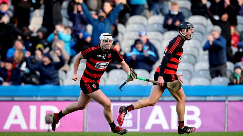 Ballygunner’s Harry Ruddle celebrates scoring the  late winning  goal  against Ballyhale Shamrocks in the AIB  All-Ireland Senior Club Hurling Championship Finalat  Croke Park. Photograph: Ryan Byrne/Inpho