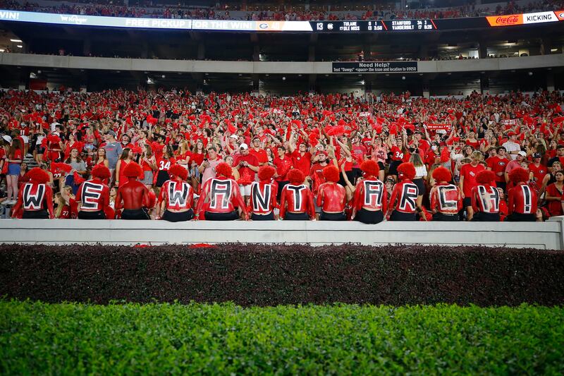 Georgia Bulldogs fans show their support for recruiting Arch Manning who attended the game against South Carolina Gamecocks at Sanford Stadium last September. Photograph: Todd Kirkland/Getty Images