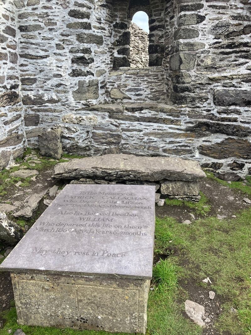 The new gravestone for the boys engraved by Valentia Island sculptor Alan Hall