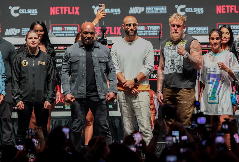 Katie Taylor, Mike Tyson, Jake Paul and Amanda Serrano. Photograph: INPHO/Ed Mulholland
 