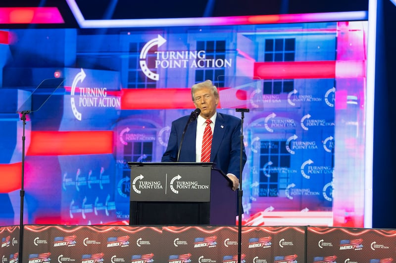 US president-elect Donald Trump speaking in Arizona on Sunday at Turning Point USA's AmericaFest at the Phoenix Convention Center. Photograph: Rebecca Noble/Getty Images