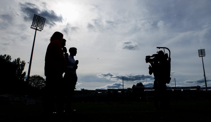 GAAGo presenter Gráinne McElwain with pundits Seamus Hickey and Eoin Cadogan at Semple Stadium. Photograph: James Crombie/Inpho
