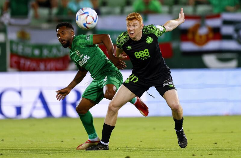 Shamrock Rovers’ Rory Gaffney in action against Cicinho of Ludogorets. Photograph: Kostadin Andonov/Inpho