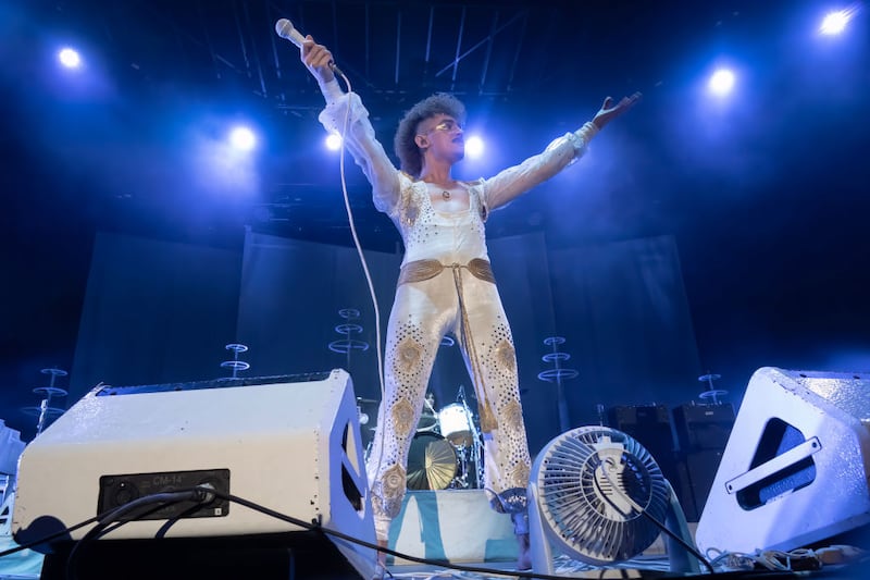 Josh Kiszka performs with Greta Van Fleet during the Beale Street Music Festival in Memphis, Tennessee, May 2023. Photograph: Astrida Valigorsky/Getty 