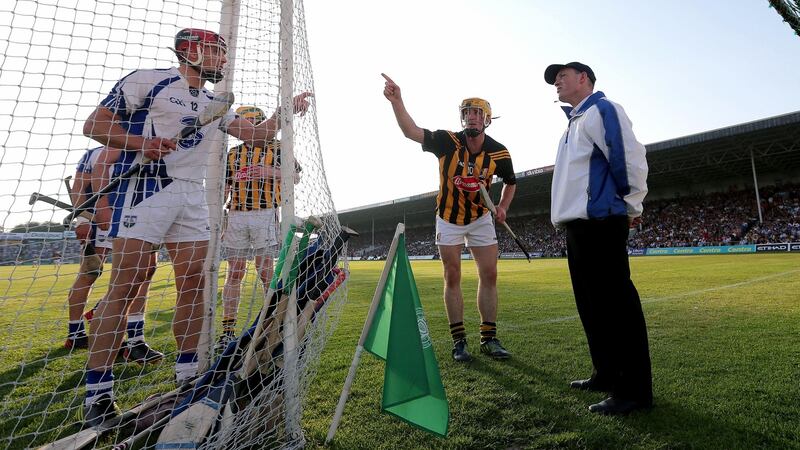 Kilkenny’s Colin Fennelly argues with the umpire over a decision awarded to Waterford. Photograph: Lorraine O’Sullivan/Inpho