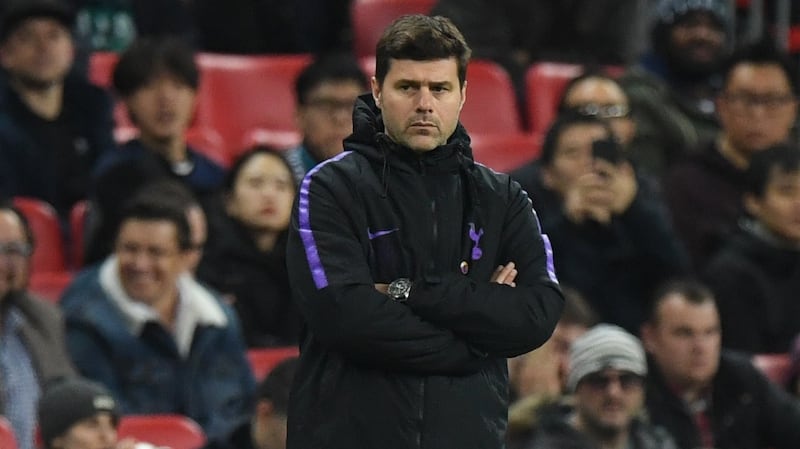 Mauricio Pochettino’s Tottenham Hotspur travel to play Barcelona needing to match Inter Milan’s result against PSV. Photograph: Facundo Arrizabalaga/EPA