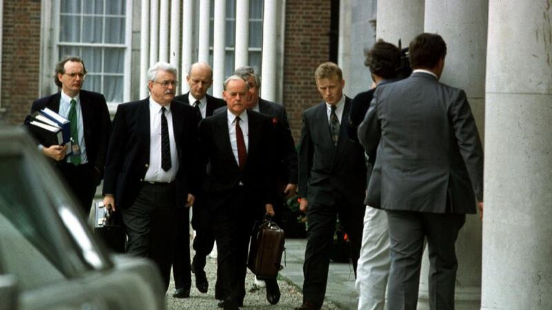 James Molyneaux arriving at Dublin Castle with Ulster Unionist Party colleagues in 1992.