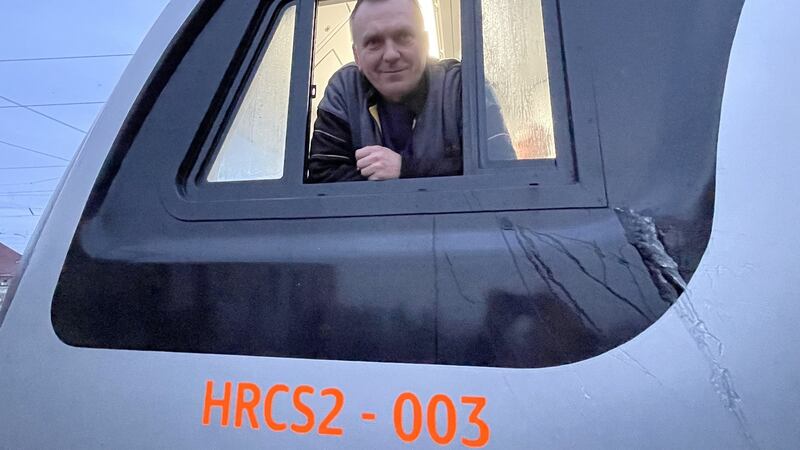 Ihor, driver of the overnight 11-hour evacuation train from Kyiv to Lviv in western Ukraine, prepares to do the return journey. Photograph: Daniel McLaughlin