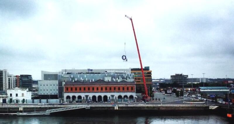 A crane removing the O2 from the Dublin music venue yesterday. Photograph: Daniel Flynn