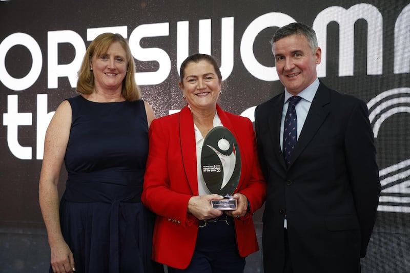 Eimir Blackmore, accepting the award on behalf of her daughter Rachael at the Sportswoman of the Year awards. Photograph: Nick Bradshaw