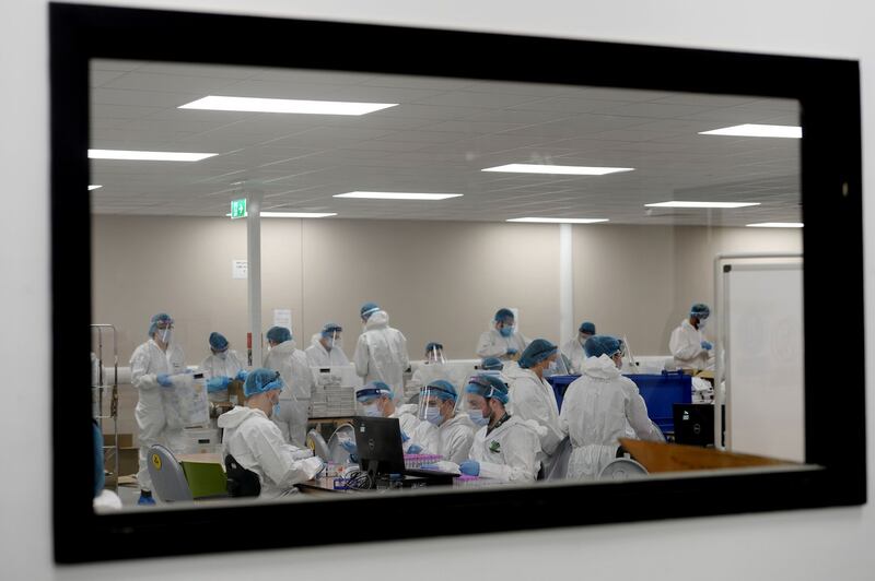 Where samples are received and unboxed at Randox Laboratories. Photograph: Alan Betson