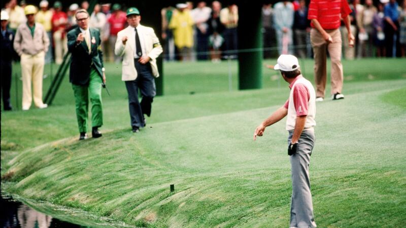 Curtis Strange: saw his chance of Masters glory disappear when he bogeyed both par fives,  the 13th and 15th, during the final round in 1985 at Augusta.  Photo graph:  Augusta National/Getty Images