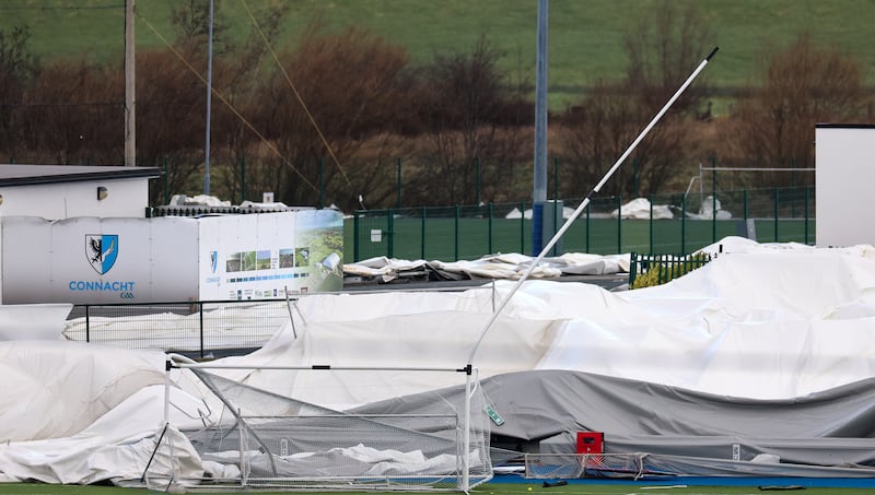 High winds during Storm Éowyn caused significant damage to the structure at the Connacht GAA Centre of Excellence in Bekan, Co Mayo. Photograph: James Crombie/Inpho