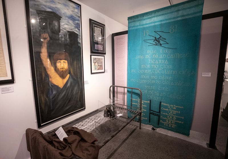 A display on political prisoners at Roddy McCorley Republican Heritage Centre features an image of Kieran Nugent in Long Kesh. Photograph: Liam McBurney/PA Wire 