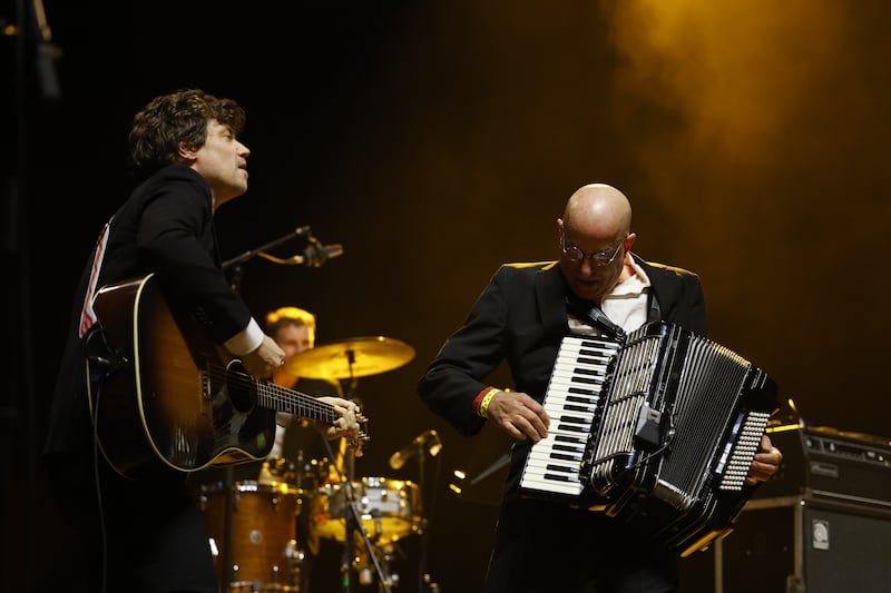 The Pogues members James Walbourne and James Fearnley performing at the Dublin venue. Photograph: Nick Bradshaw 