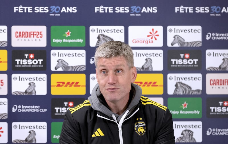 La Rochelle head coach Ronan O’Gara speaks to the press after the game. Photograph: James Crombie/Inpho