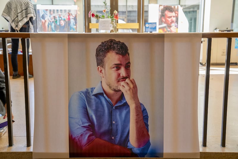 A photo of pro-Palestinian activist Mahmoud Khalil at Columbia University, New York. Photograph: Bing Guan/New York Times
                      