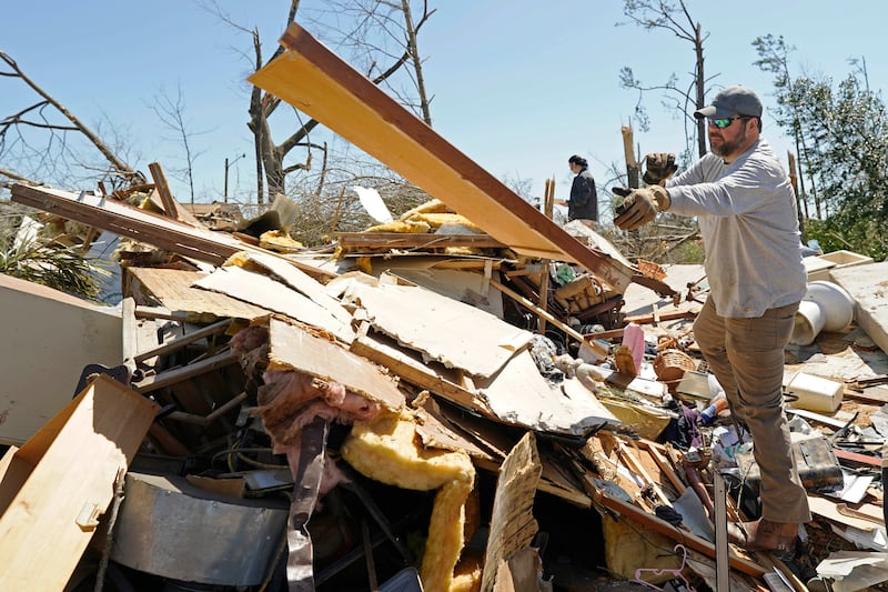 A tornado destroyed homes in Tylertown, Mississippi. Photograph: Rogelio V Solis/AP