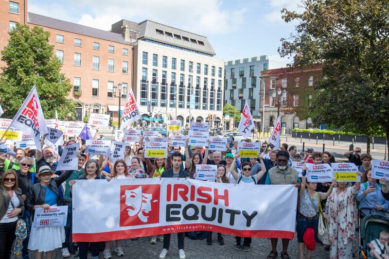 The Irish Equity solidarity rally at Wolfe Tone Monument, St Stephen's Green, Dublin. Photograph: Tom Honan 