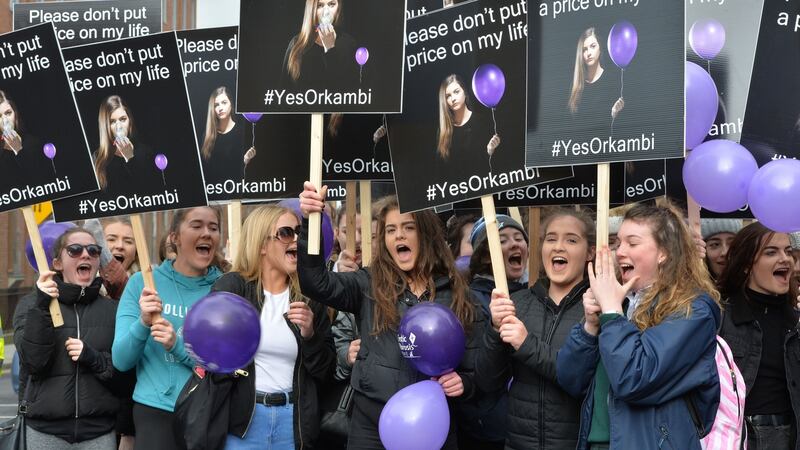 Students from Santa Sabina in Sutton supporting fellow student Ruth Nolan who has Cystic Fibrosis by attending the Cystic Fibrosis Orkambi protest at the Dáil in March 2017. Photograph: Alan Betson/The Irish Times