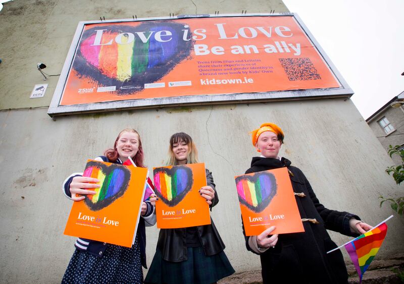 Ella (left), Shannon and Jamie are members of the LGBTQIA+ Sligo-Leitrim youth group. Photograph: Brian Farrell