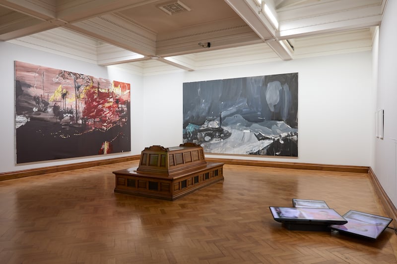 Installation view, Brian Maguire: La Grande Illusion, Image courtesy Hugh Lane Gallery, Dublin. Photography Denis Mortell, © Brian Maguire.