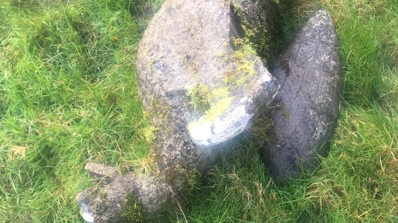 One of the six foot limestone eagles stolen from Milltown Castle in Co Cork in 2011. Photograph: An Garda