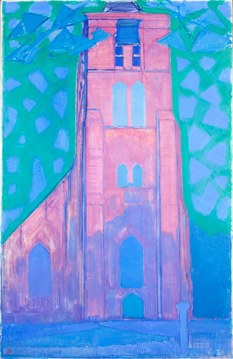 Mondrian’s Church Tower at Domburg,  1911, is on display at the Mondrian exhibition at the National Gallery of Ireland.