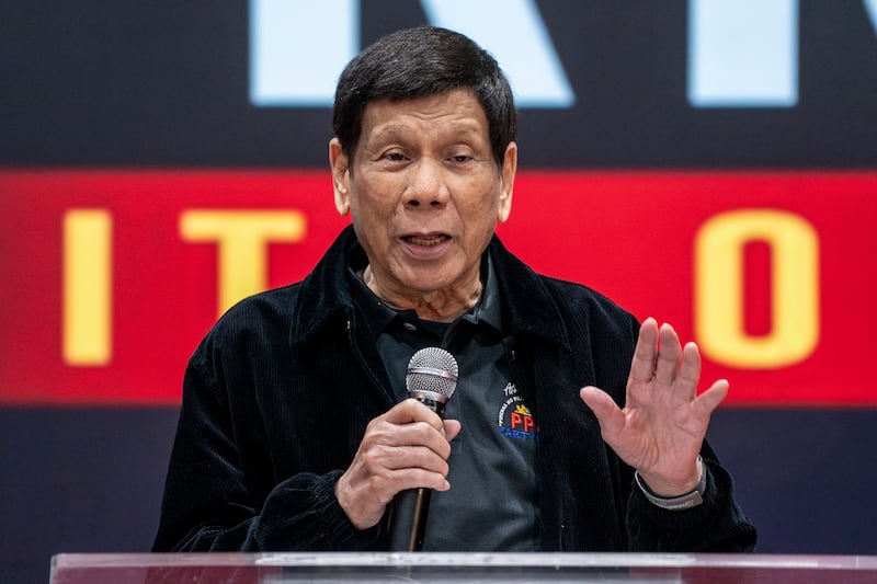 Former president of the Philippines Rodrigo Duterte denied ordering the murders of drug suspects while in power and said he instructed police to kill only in self-defence. Photograph: AP